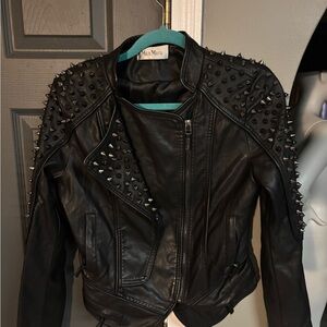 MaxMara Black Leather Jacket with Studs